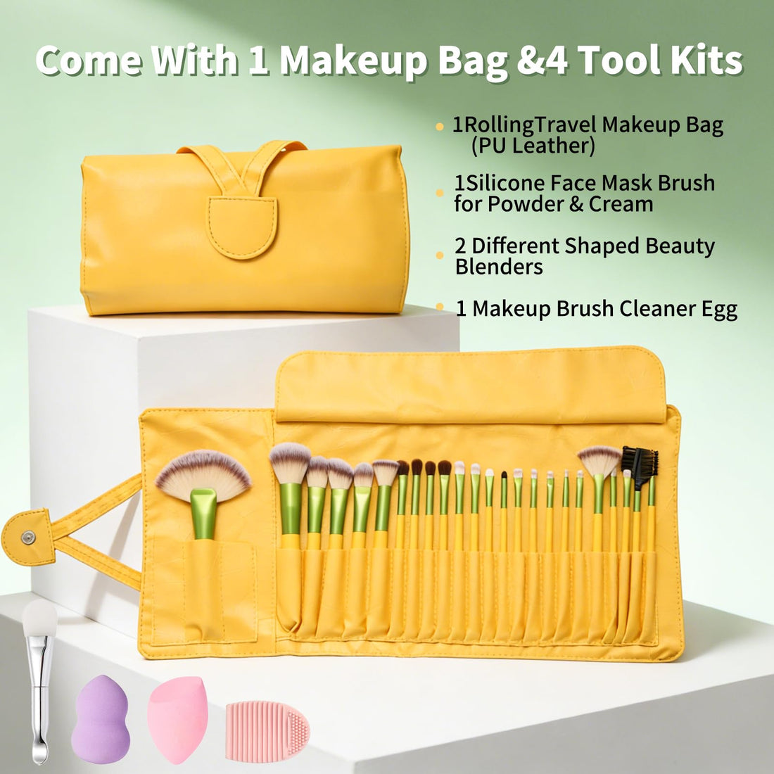 Makeup Brushes, Quality Make Up Brushes 28Pcs Makeup Brushes Set Professional & Beginner Make-up Sets & Case, Brushes & Sponges,Travel-Friendly Roll-up Beauty Gift Sets for Women, GREEN Halalzen