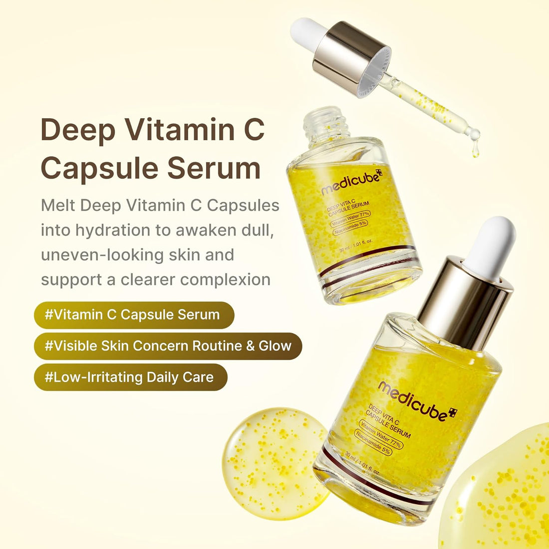 medicube Deep Vitamin C Capsule Serum | Hydrating Vitamin C Serum for Dull & Uneven-Looking Skin with Visible Concerns | Liposome Capsules for Smooth, Radiant Texture | Korean Skincare 1.01 fl.oz Halalzen