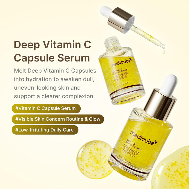 medicube Deep Vitamin C Capsule Serum | Hydrating Vitamin C Serum for Dull & Uneven-Looking Skin with Visible Concerns | Liposome Capsules for Smooth, Radiant Texture | Korean Skincare 1.01 fl.oz Halalzen