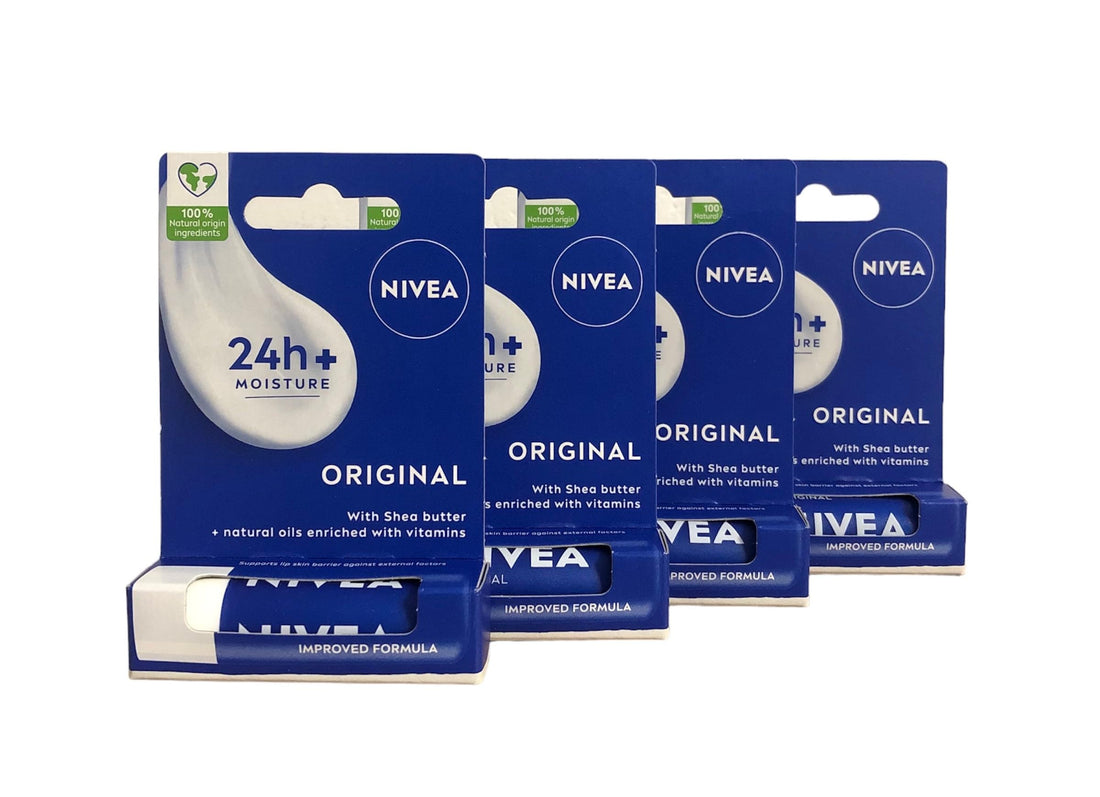 NIVEA Lip Balm Original Care Pack of 6 (6 x 4.8g) Protective Lip Moisturiser with Shea Butter and Natural Oils, Caring Lip Balm for 24h Moisture Care, Lip Care with Melt-In Formula