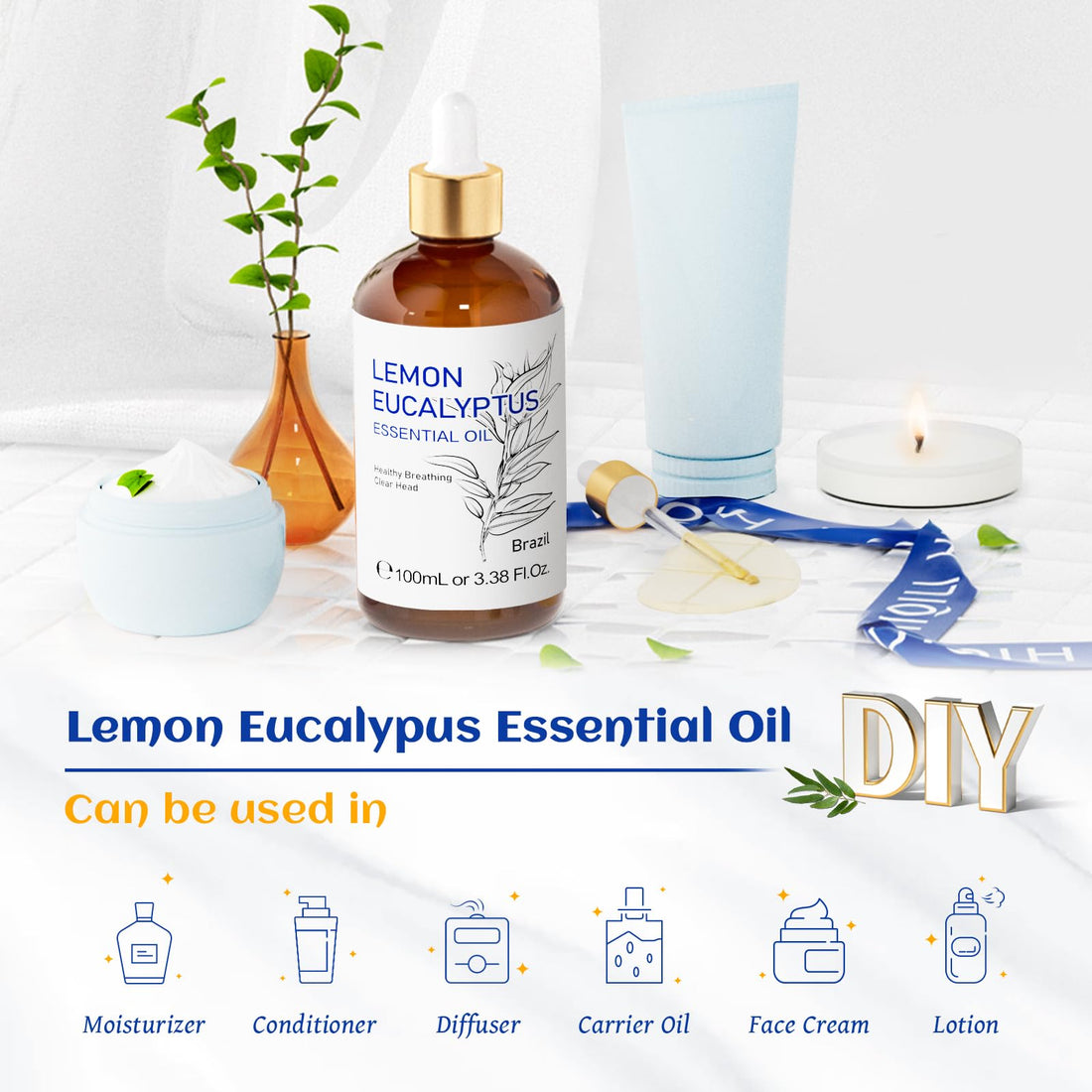 HIQILI 100ml Lavender Essential Oil Pure, 100% Natural Therapeutic Grade for Aromatherapy Diffuser, Skin Care, Hair, Includes Premium Quality Glass Dropper