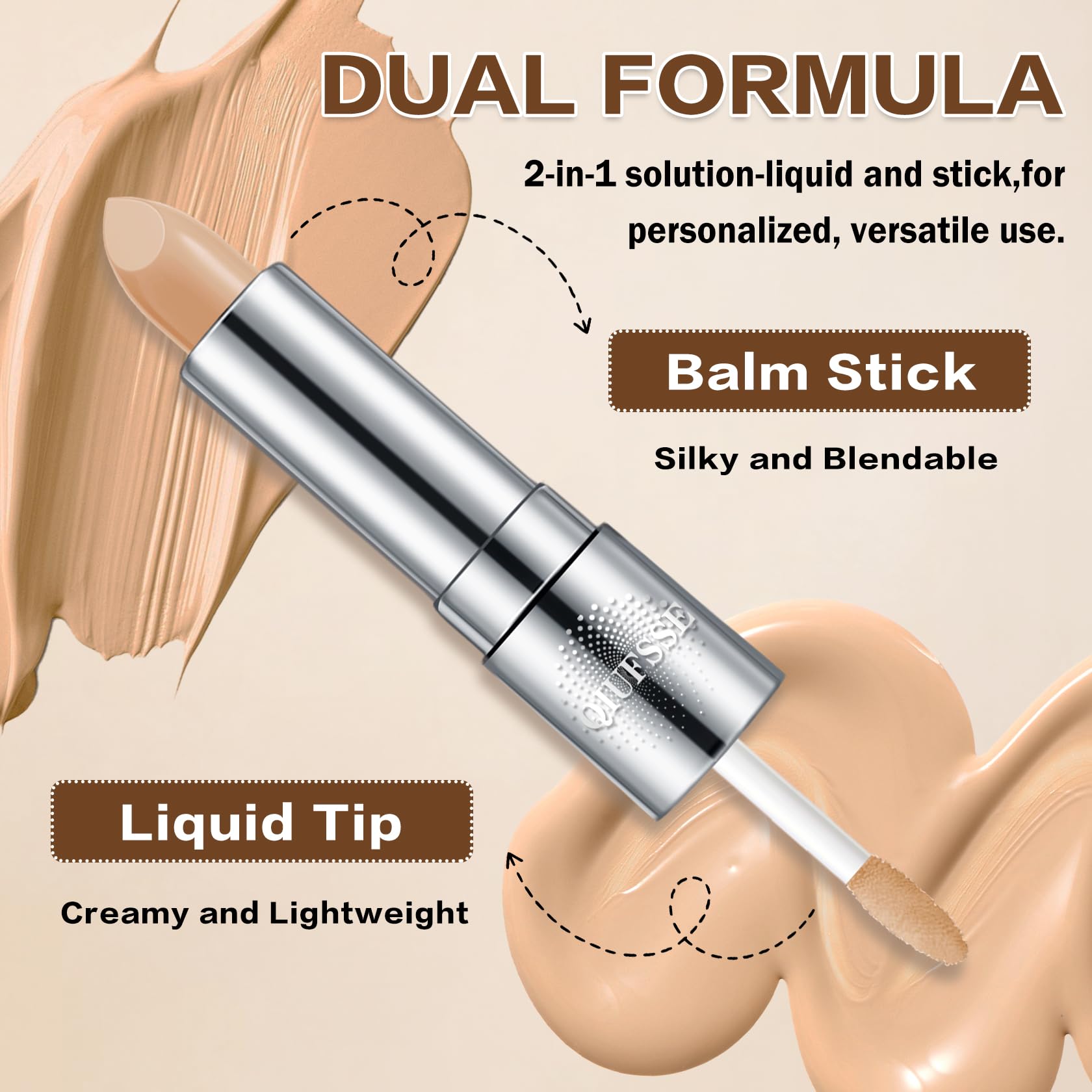 Under Eye Corrector for Dark Circles and Wrinkles,Double-ended Cream Concealer Stick & Liquid Concealer for Older Women,Hydrating,Long-lasting Wear,Concealers & Neutralizing Makeup（02 Beige） Halalzen