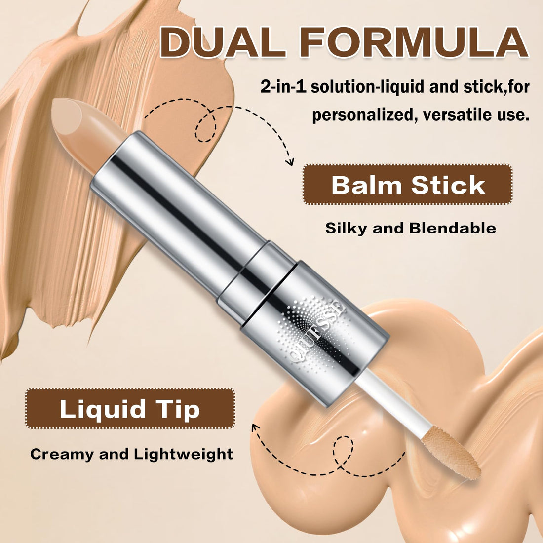 Under Eye Corrector for Dark Circles and Wrinkles,Double-ended Cream Concealer Stick & Liquid Concealer for Older Women,Hydrating,Long-lasting Wear,Concealers & Neutralizing Makeup（02 Beige） Halalzen