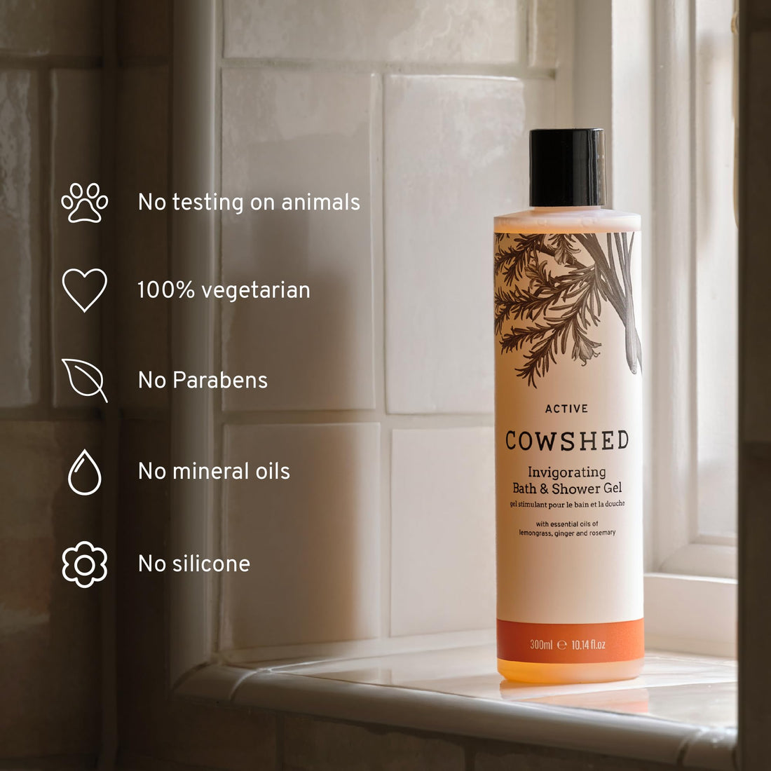 Cowshed Bath & Shower Gel 300ml | Replenish Uplifting Body Wash for Women & Men | Natural Body Wash, No Parabens | Hydrating Vegan Shower Gel with Red Mandarin, Bitter Orange and Grapefruit
