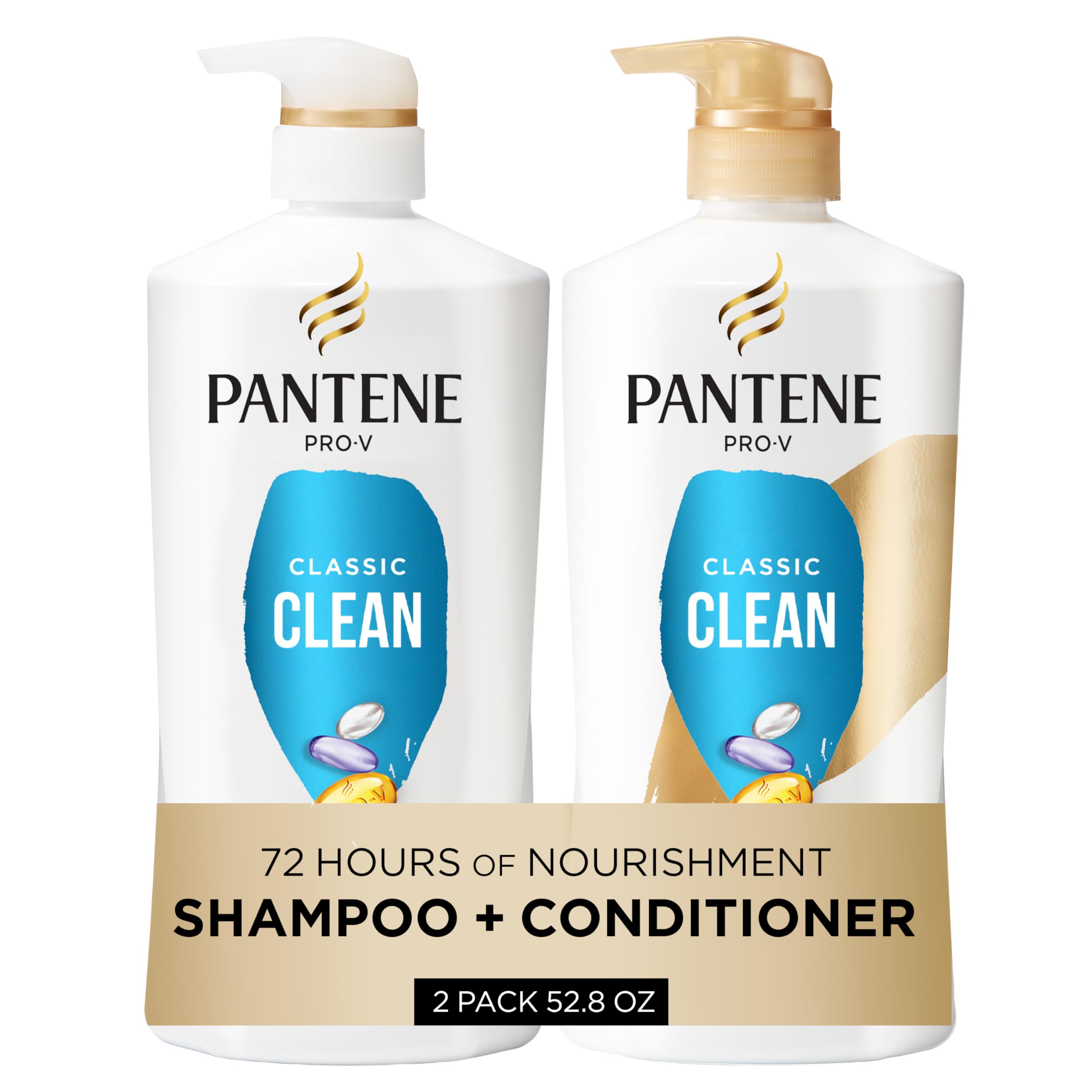 Pantene Shampoo & Conditioner Set, Daily Moisture Renewal - Pro-V Nutrients for Dry, Color-Treated, Straight to Curly Hair, 72-Hour Hydration & Softness, 52.8 Oz Total + Miracle Rescue Shot (0.5 Oz) Halalzen