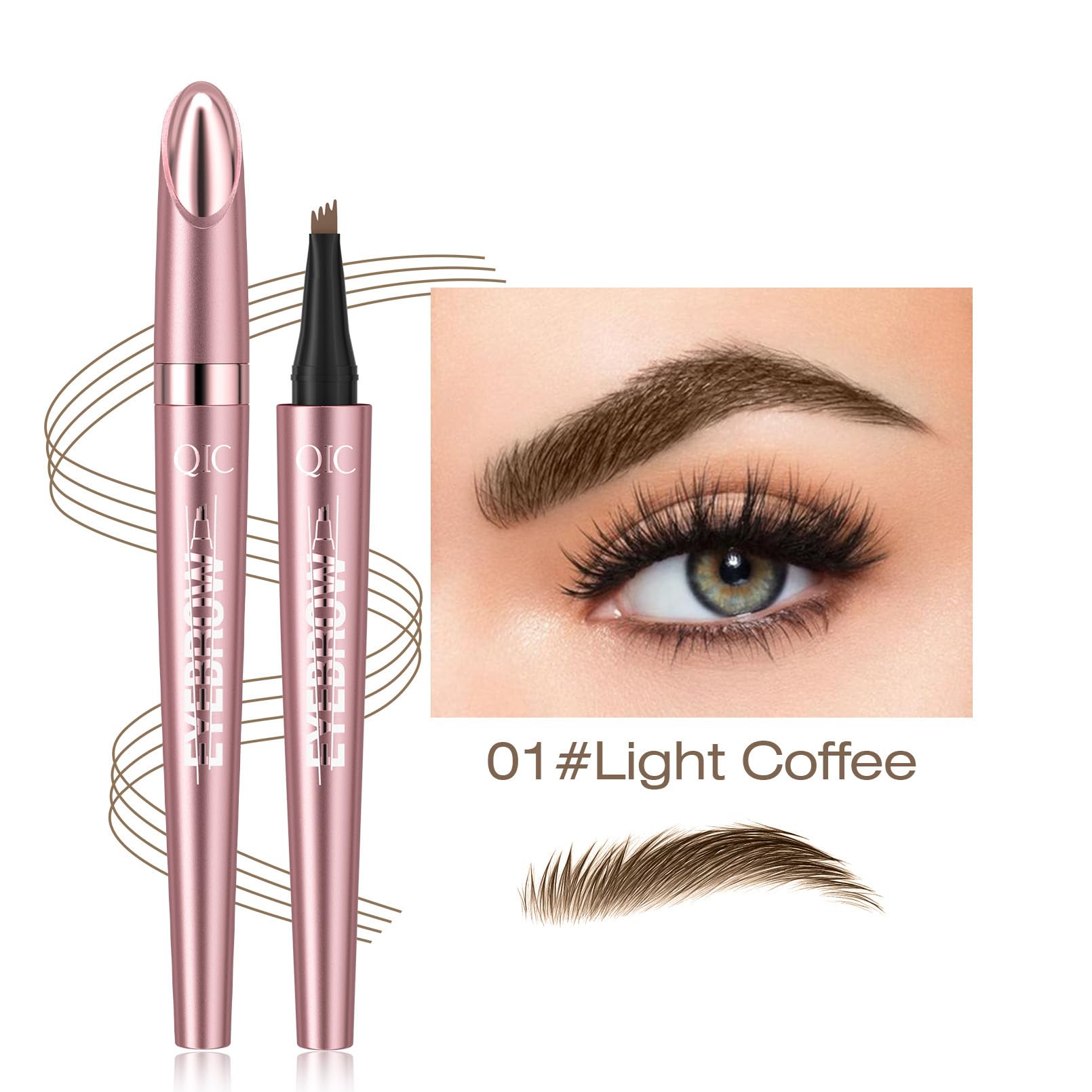 2024 New Magic Eyebrow Pencil with 4 Micro-Fork Tip Long-lasting Waterproof Eyebrow Pen and Smudgeproof Brow Pen,Creates Natural Looking Defined Eyebrows(Dark Brown)