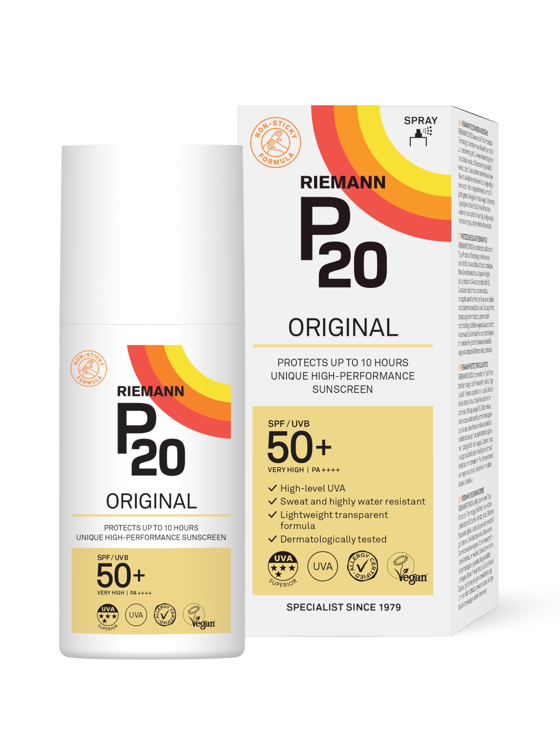 RIEMANN P20 Original SPF50+ Plus Spray 200ml | High UVA & UVB Protection Sunscreen Spray | Long Lasting Water Resistant Sun Care | Lightweight Daily Protection
