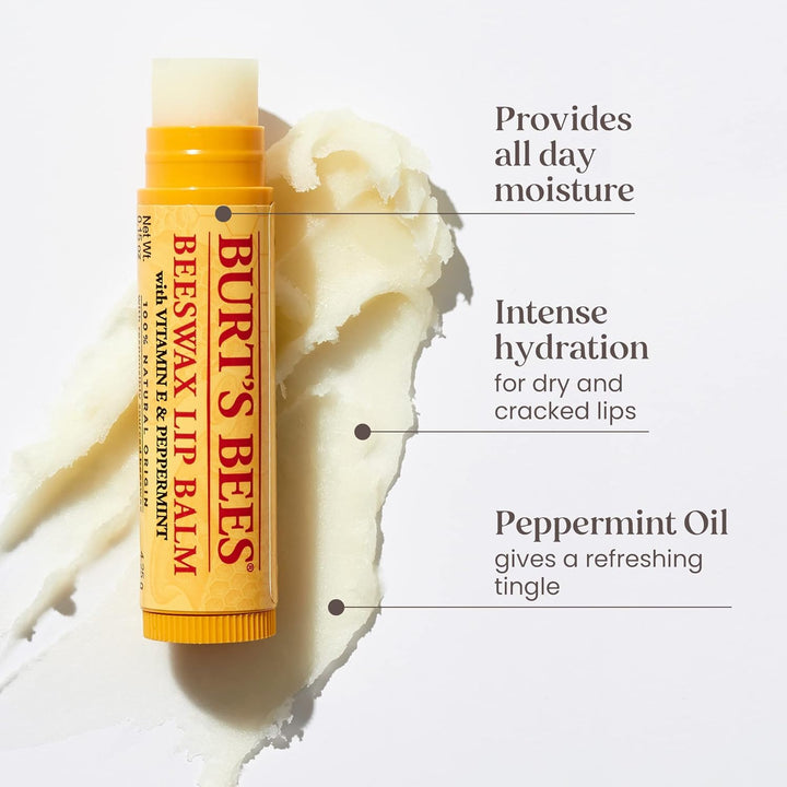 Burt's Bees Lip Balm Duo Pack, Includes Moisturising Beeswax with Peppermint & Vitamin E and Vanilla Bean, 2x4.25g