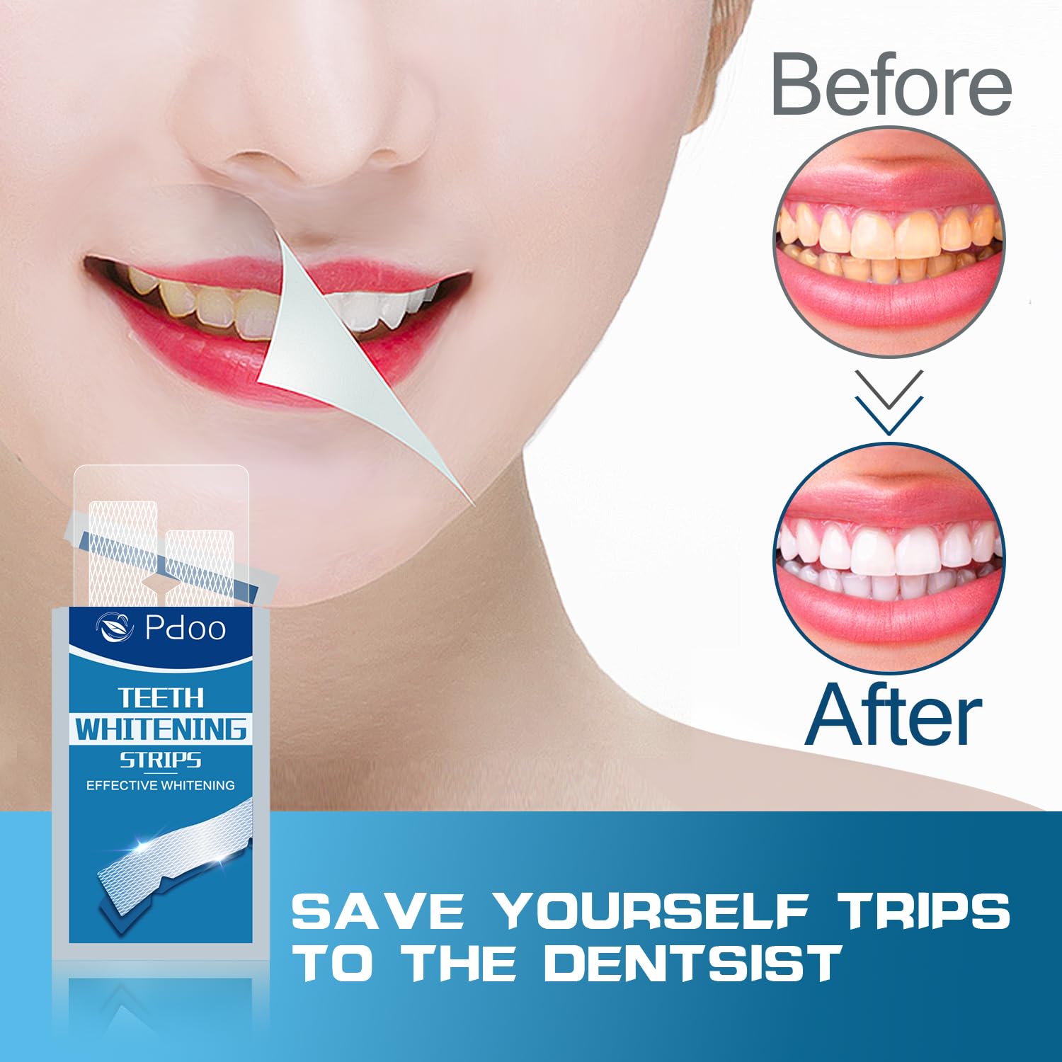 Teeth Whitening Strips 14 Treatments - No-Slip Whitening Strips - Fast Teeth Whitening Result in 7 Days - Whitening Kit for Coffee, Wine Stains Removal