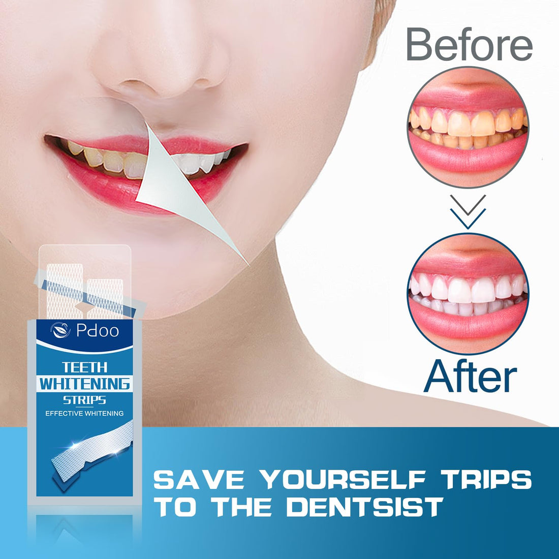 Teeth Whitening Strips 14 Treatments - No-Slip Whitening Strips - Fast Teeth Whitening Result in 7 Days - Whitening Kit for Coffee, Wine Stains Removal