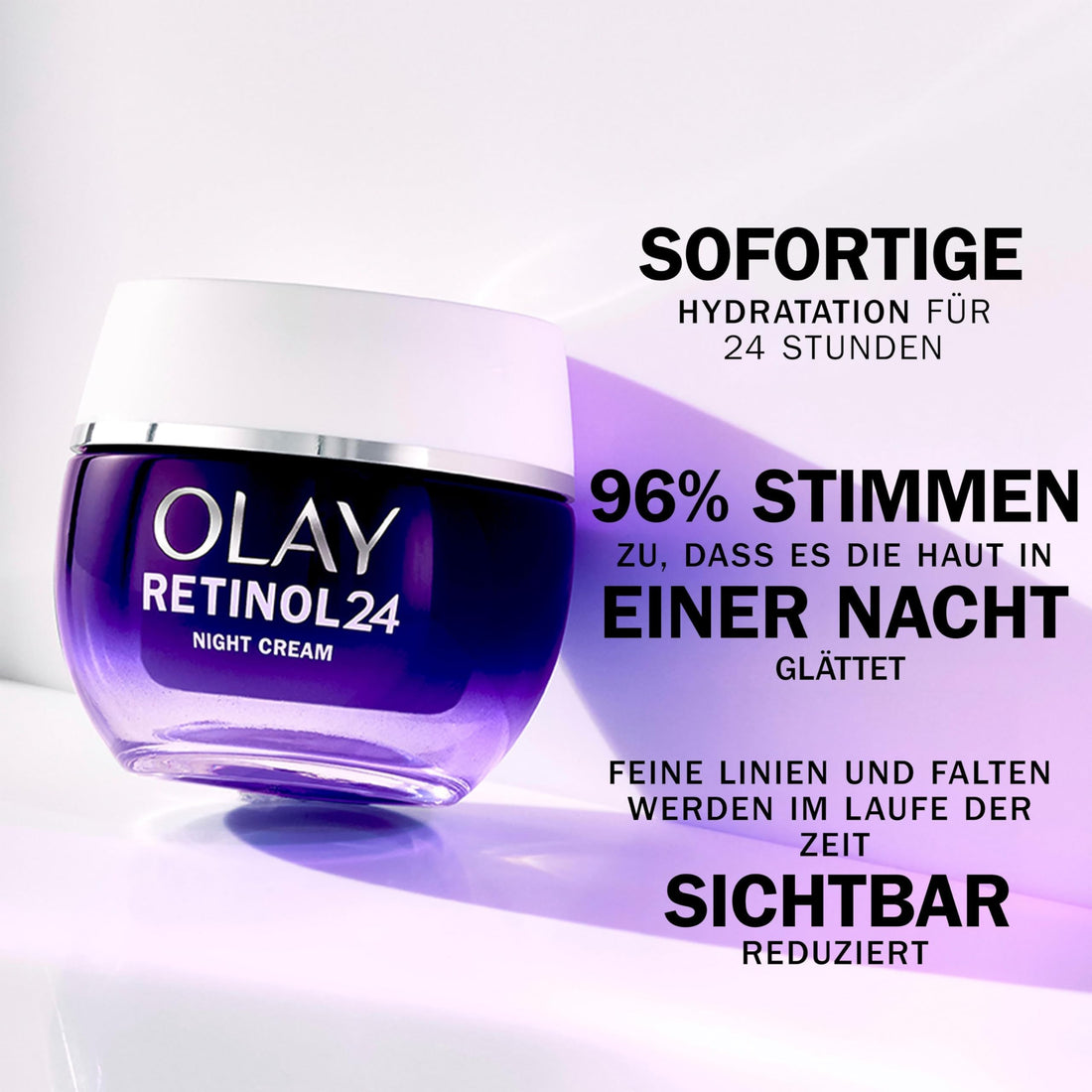 Olay Retinol 24 Night Cream Face Moisturiser - Anti-Aging Skincare with Antioxidant Vitamin E, Overnight Face Cream that Smooths, Renews, and Hydrates, 50ml