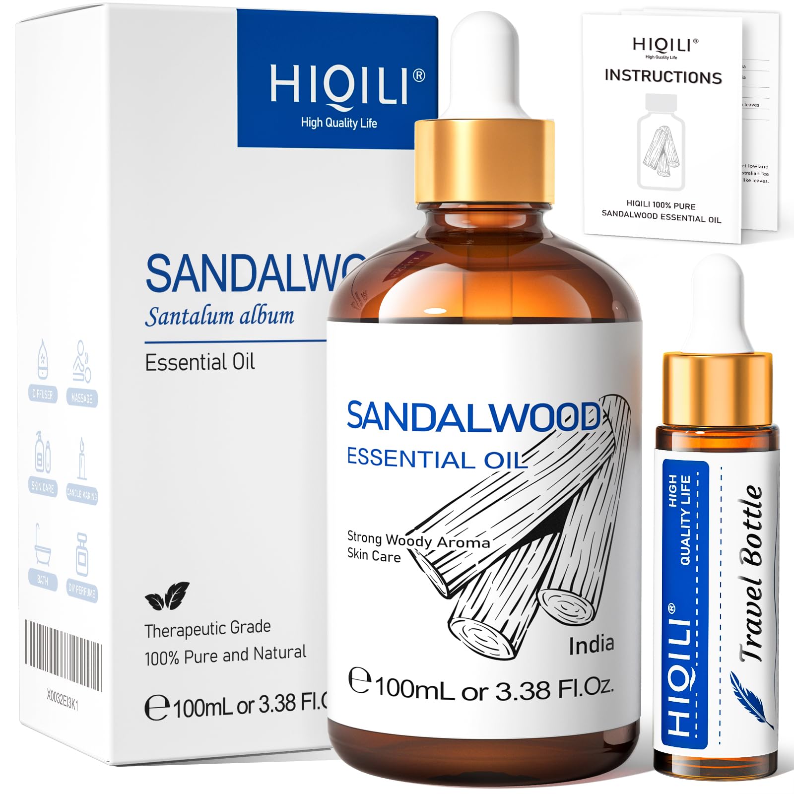 HIQILI 100ml Lavender Essential Oil Pure, 100% Natural Therapeutic Grade for Aromatherapy Diffuser, Skin Care, Hair, Includes Premium Quality Glass Dropper