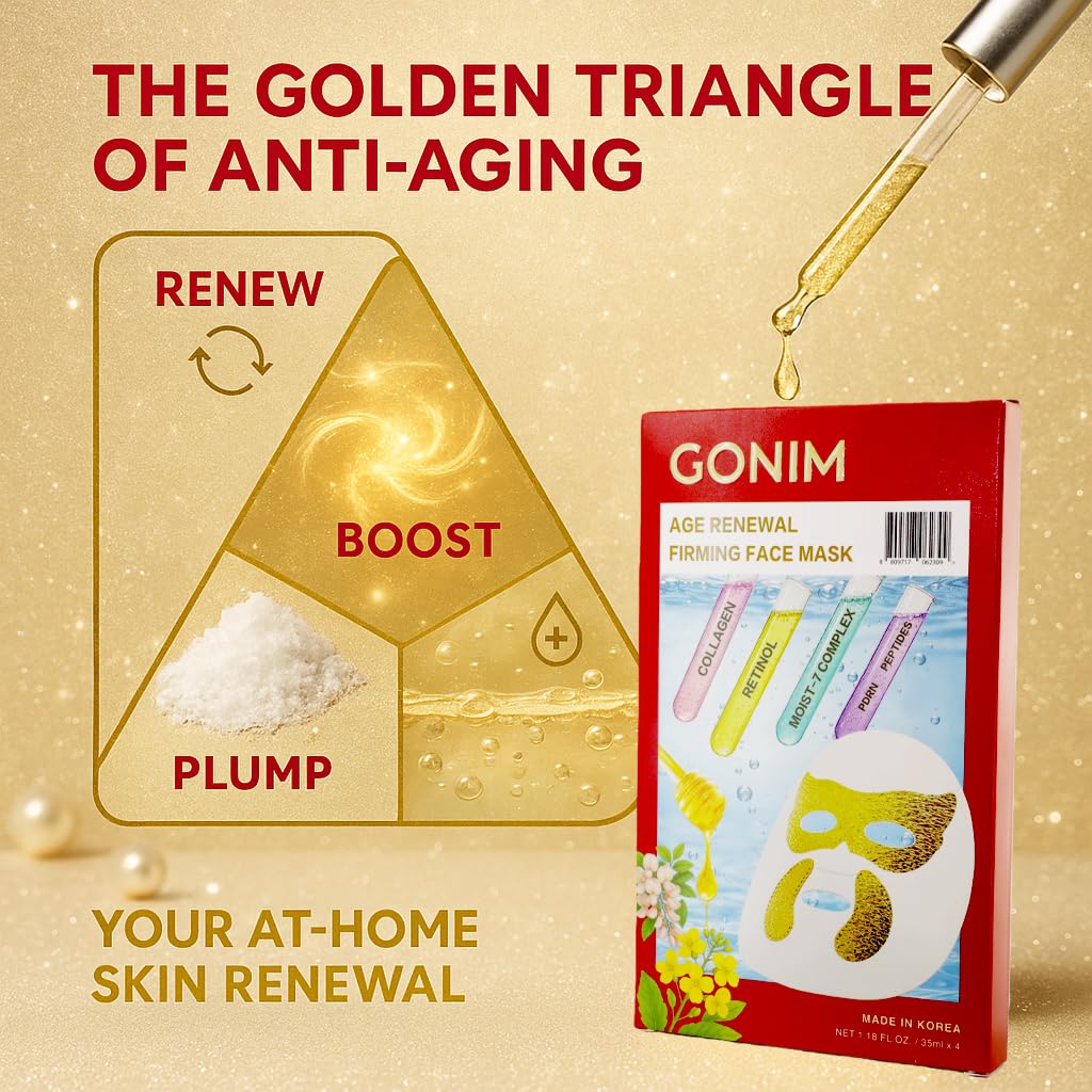 GONIM Korean Face Mask with Integrated Eye Patches with PDRN, Caffeine, Retinol, Collagen Face Mask, Hydrating Face Masks, Hyaluronic Acid Serum Sheet Mask Korean Skin Care Anti Aging 35ml/1.18ozx4 Halalzen