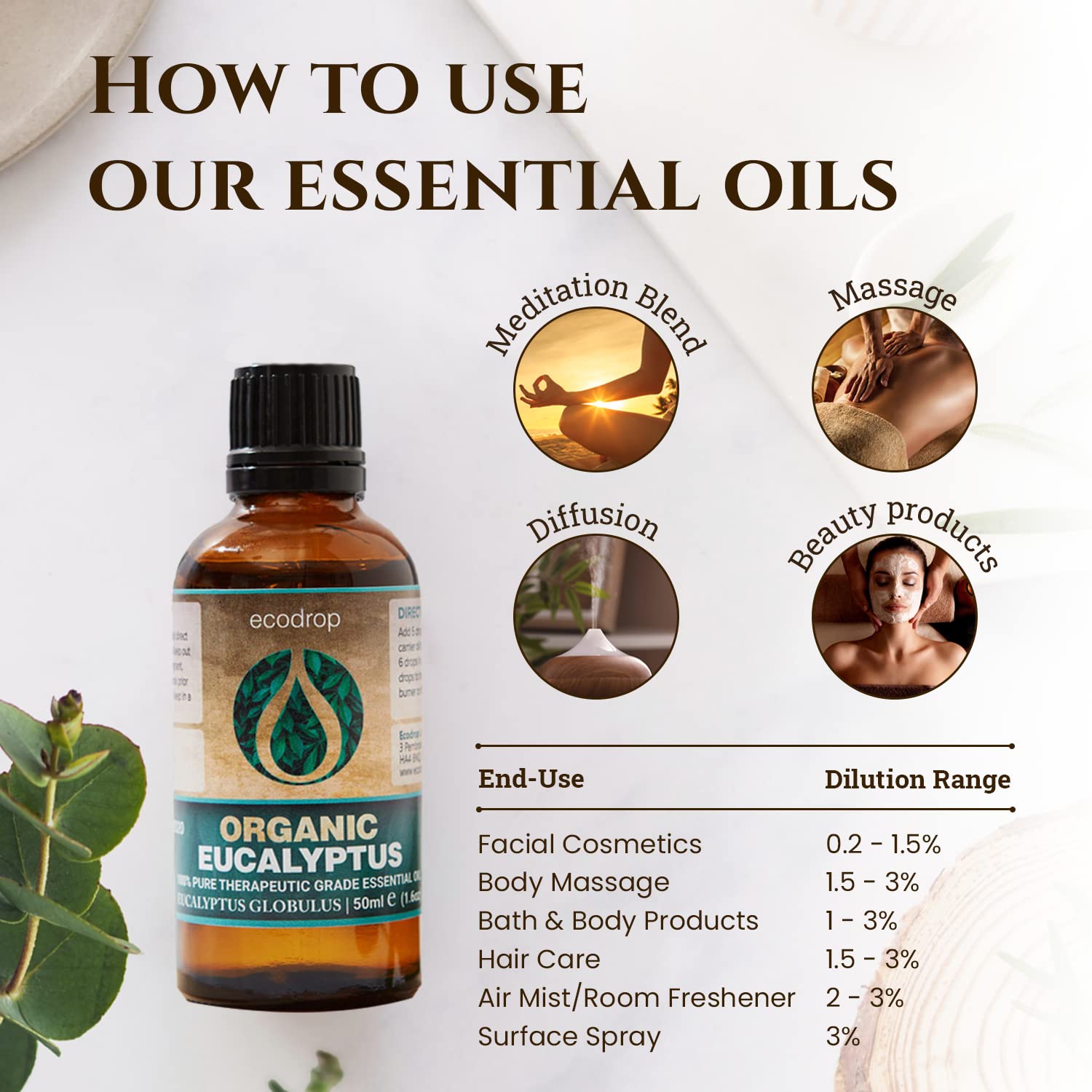 Ecodrop Tea Tree Essential Oil, 10 ml | 100% Pure Organic Steam-Distilled | Melaleuca Alternifolia | Aromatherapy, Diffuser, Massage, Bath, Soap & Candle Making | Australian Fresh Aroma