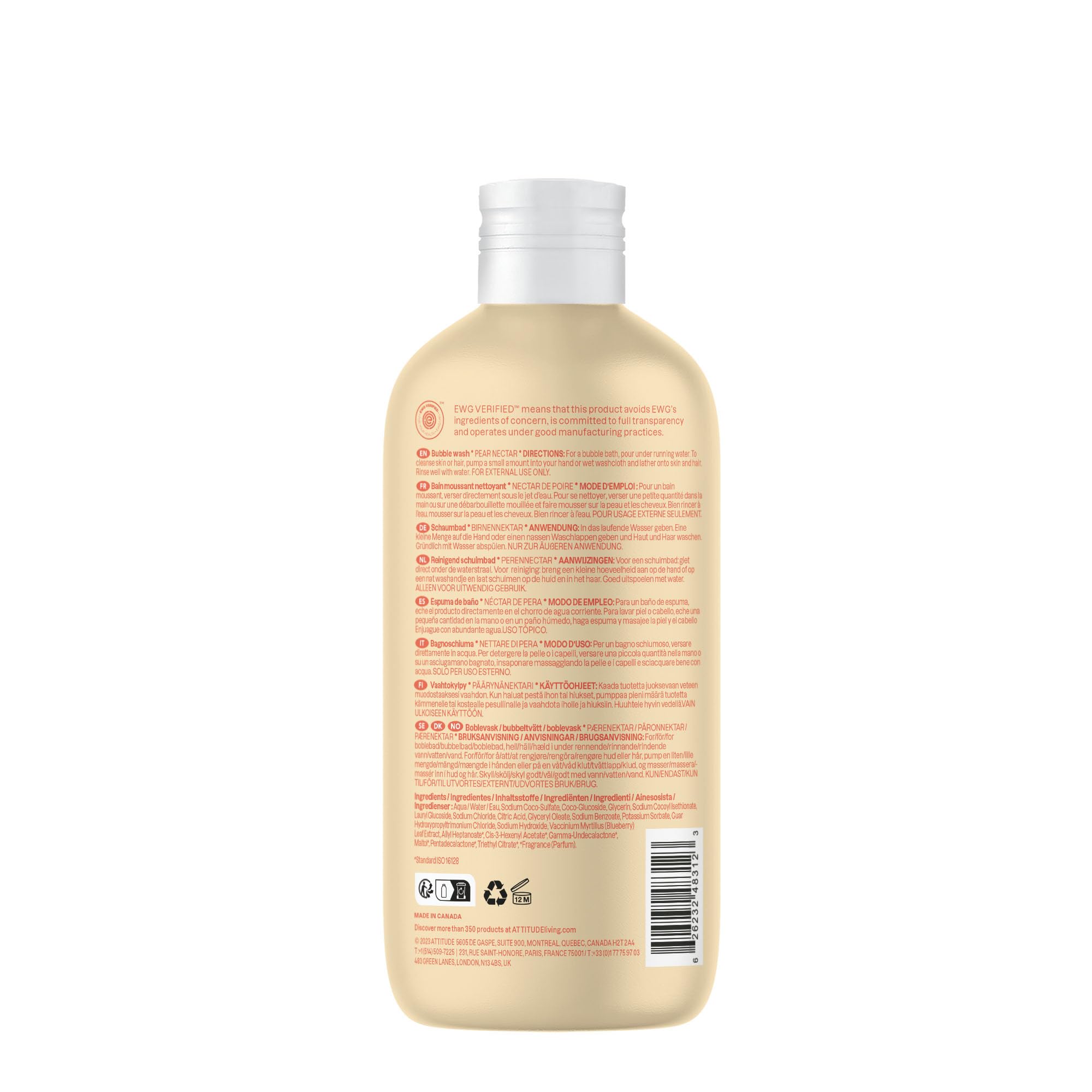 ATTITUDE Bubble Bath and Body Wash for Baby, EWG Verified, Dermatologically Tested, Plant- and Mineral-Based Ingredients, Vegan, Good Night, 473 mL