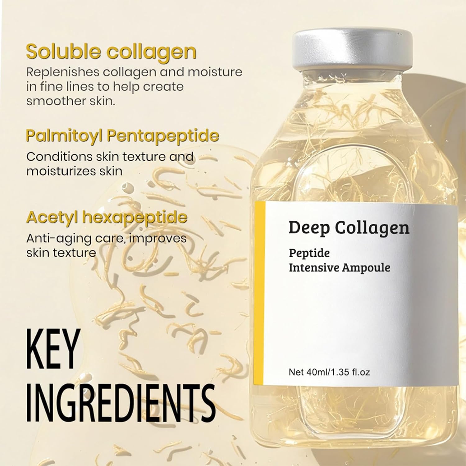Silk Peptide Intensive Lifting Ampoule, Deep Collagen Peptide Intensive Ampoule, Korean Skincare Anti Aging Serum for Women, Instant Fine Lines Smoothing, Hydrating, Skin Tightening & Firming - 40ML