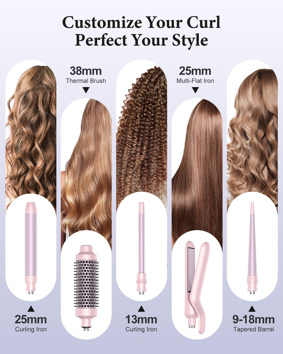 BESTOPE PRO 5 in 1 Hair Curling Wand, Hair Curler Set with Thermal Brush and Hair Straightener, 13 Temperature Control for All Hair Lengths, with Heat Resistant Mat, Glove, Clip, Purple Halalzen