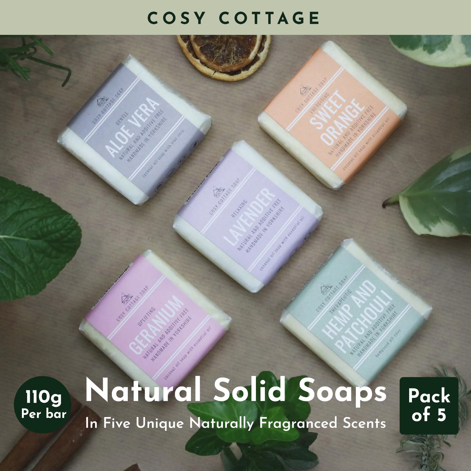 Cosy Cottage Therapeutic Hempseed & Patchouli Oil Soap Bar – 110g | Handmade, Natural & Moisturising Cleanser | Plastic Free, Palm Oil Free, SLS Free | Shower & Bath Soap | Gift for Women Halalzen