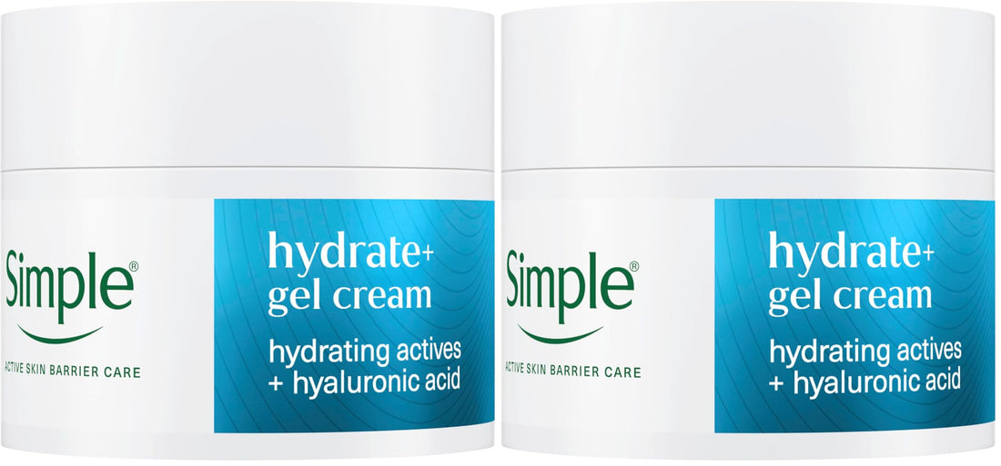 Simple Hydrate+ Facial Moisturiser, Hydrating Actives + Hyaluronic Acid, Multi-Layer* Hydration up to 100 Hours, Gel Cream Day Moisturiser for Sensitive Skin, 50 ml