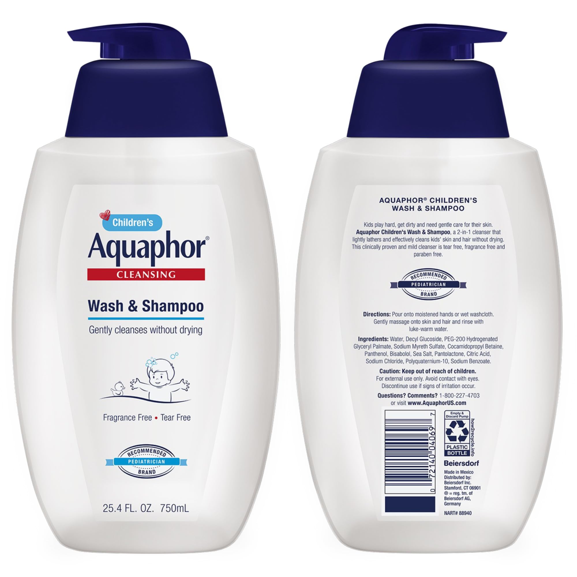 Aquaphor Baby Wash and Shampoo - Mild, Tear-free 2-in-1 Solution for Baby’s Sensitive Skin - 16.9 fl. oz. Pump Halalzen