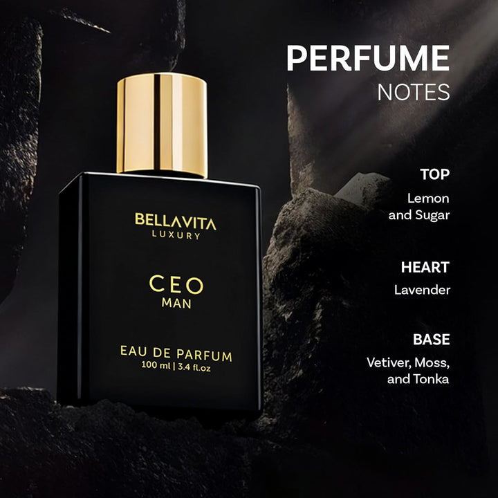 Bellavita Luxury CEO MAN Eau de Parfum | 100 ml (3.4 fl.oz.) | Perfume for Men | Mandarin, Lemon, Lavender, and Vetiver Notes | Long Lasting Men's Fragrance Halalzen