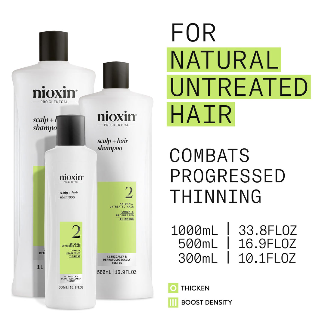 Nioxin System 2 - Hair Thickening System For Natural Hair with Progressed Thinning - Biotin & Niacinamide - Shampoo, Conditioner, Serum