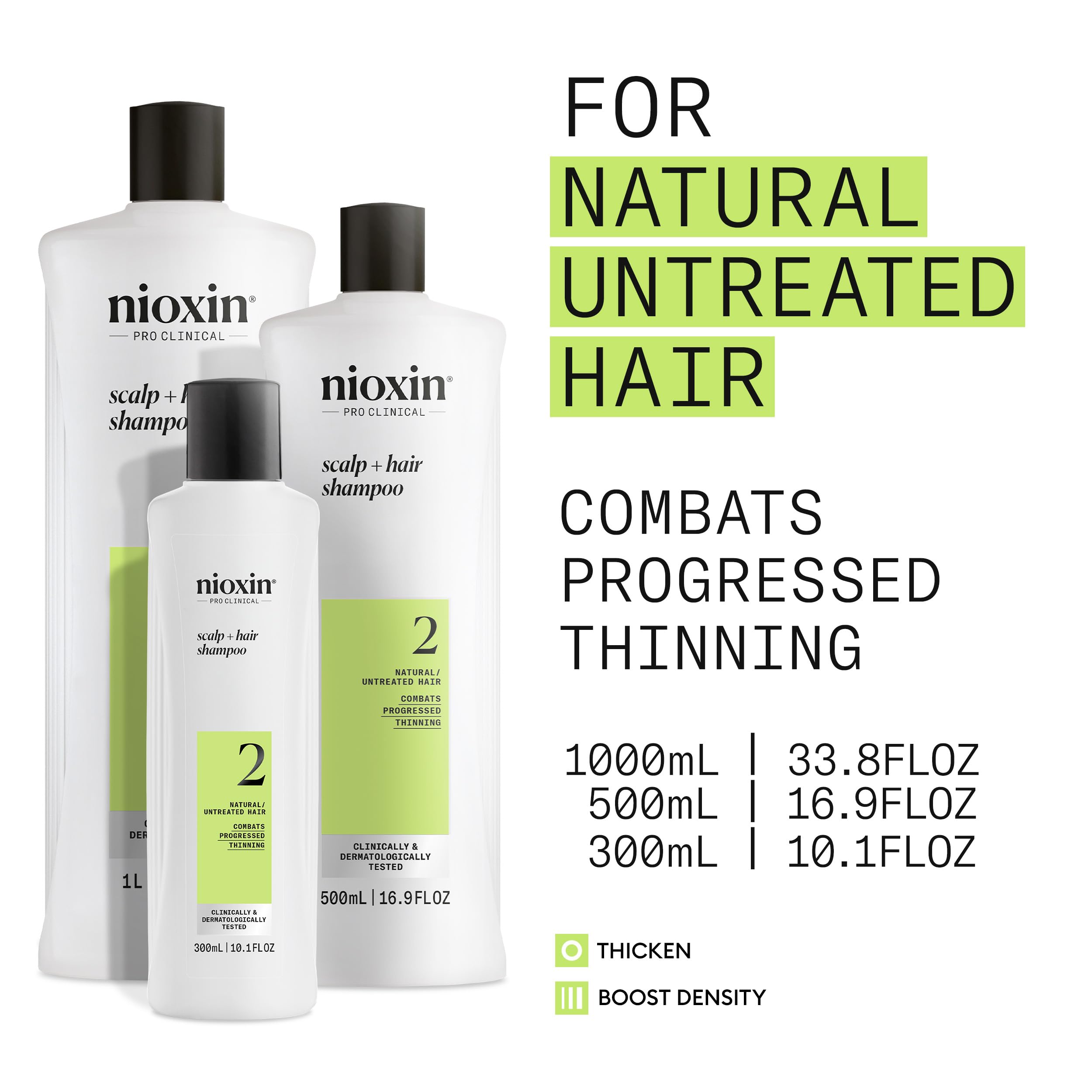 Nioxin System 2 - Hair Thickening System For Natural Hair with Progressed Thinning - Biotin & Niacinamide - Shampoo, Conditioner, Serum