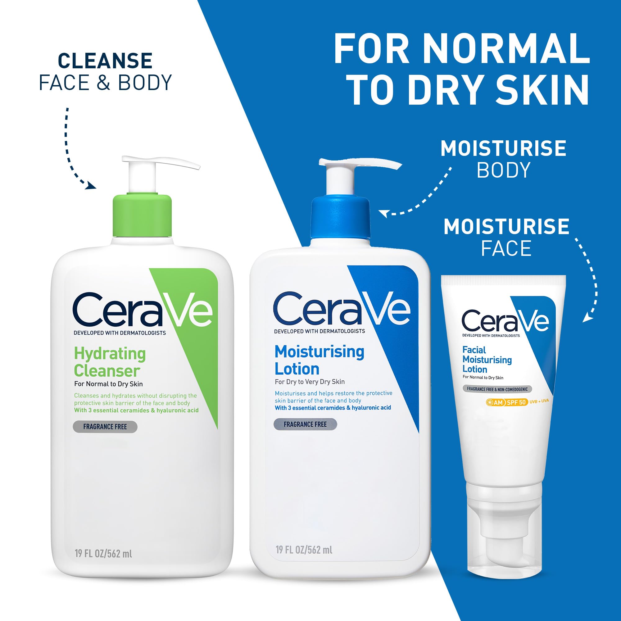 CeraVe Hydrating Cleanser for Normal to Dry Skin 236 ml with Hyaluronic Acid and 3 Essential Ceramides