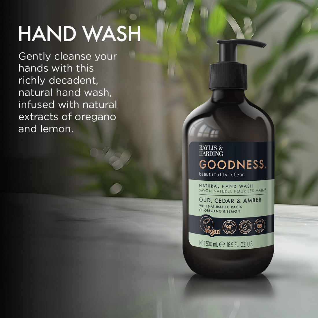Baylis & Harding Goodness Oud, Cedar and Amber Body Wash, 500 ml (Pack of 3) - Vegan Friendly