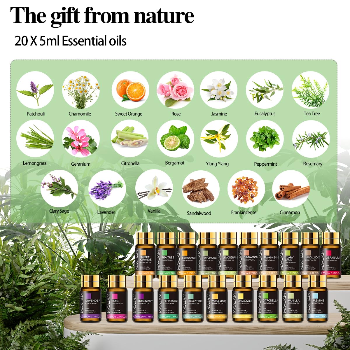 MAYJAM Top 20 Pure Essential Oil Set, Premium Grade Essential Oils for Diffuser for Home, Premium Aromatherapy Oils for Candle Making, Skin & Hair Care