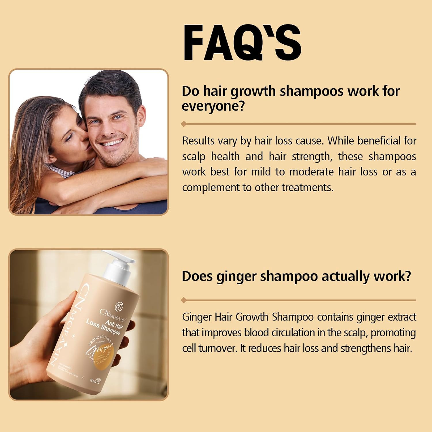 Anti Hair Loss Shampoo 480ml - Ginger Hair Growth & Castor Oil Strengthening Formula - Volumising Treatment with Rose Oil for Men & Women - Nourishes, Repairs & Thickens