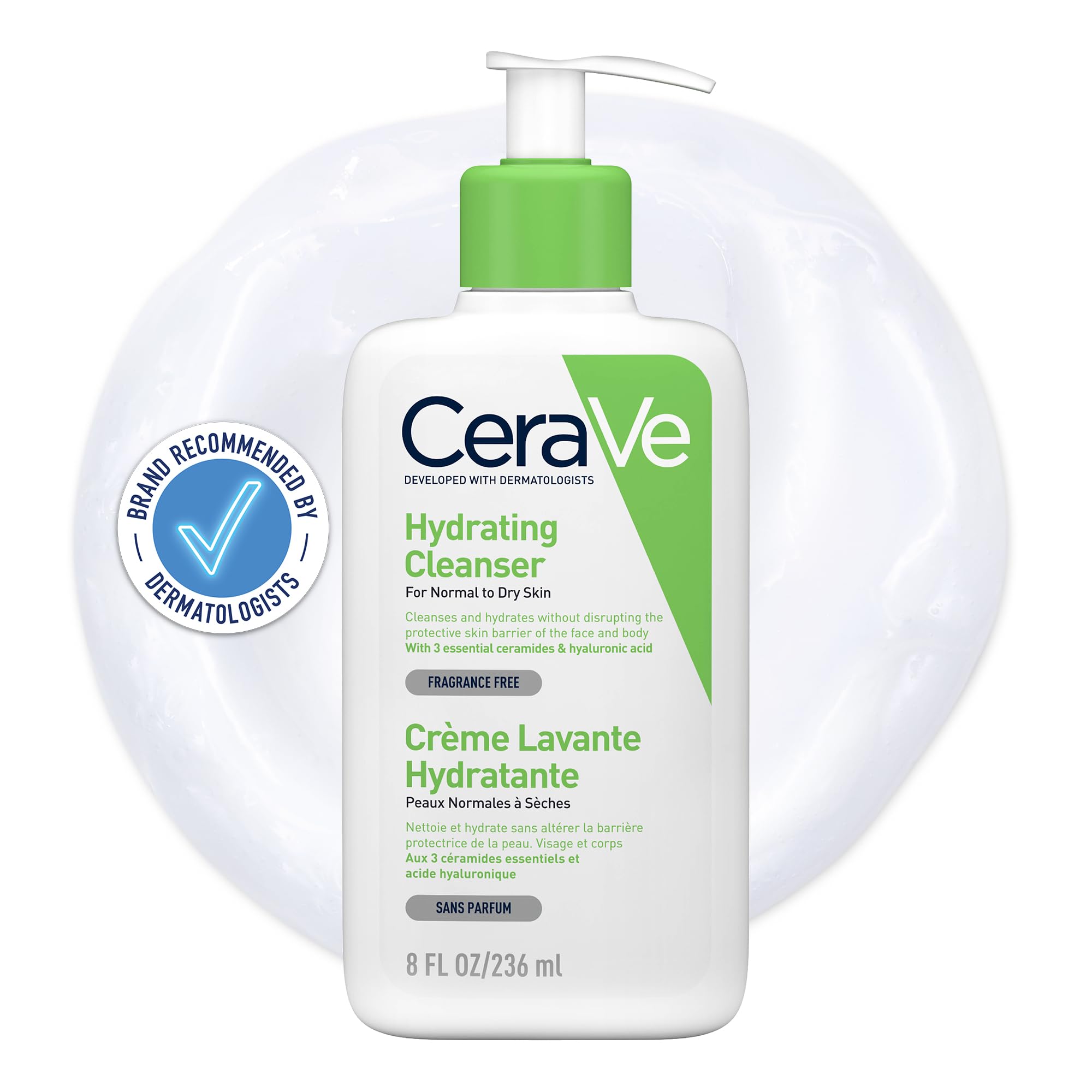 CeraVe Hydrating Cleanser for Normal to Dry Skin 236 ml with Hyaluronic Acid and 3 Essential Ceramides