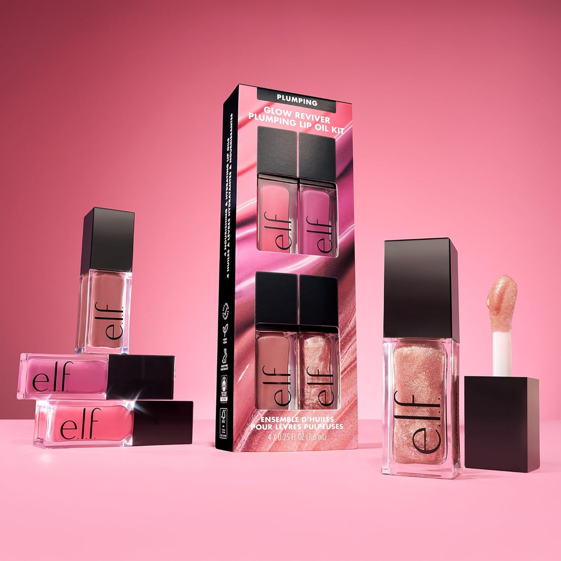 Glow Reviver Plumping Lip Oil Kit, Nourishing Tinted Lip Oils For A High-shine Finish, Infused With Jojoba Oil, Vegan & Cruelty-free, 4 Shades