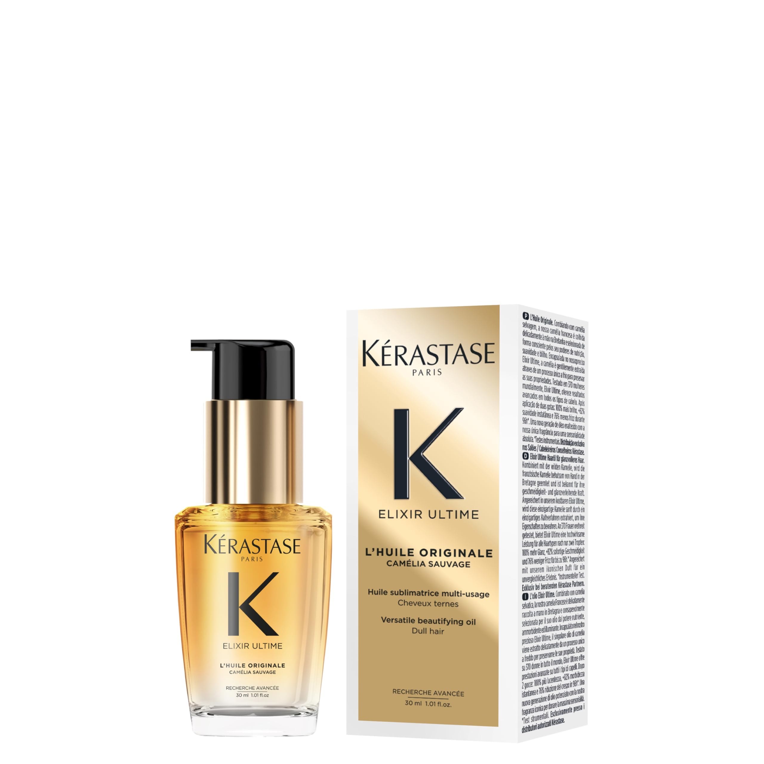 Kérastase Elixir Ultime Hair Oil, Nourishes Dull Hair, For All Hair Types, Strengthens and Protects Hair From Heat, With Argan and Camellia Oil, L'Huile Originale