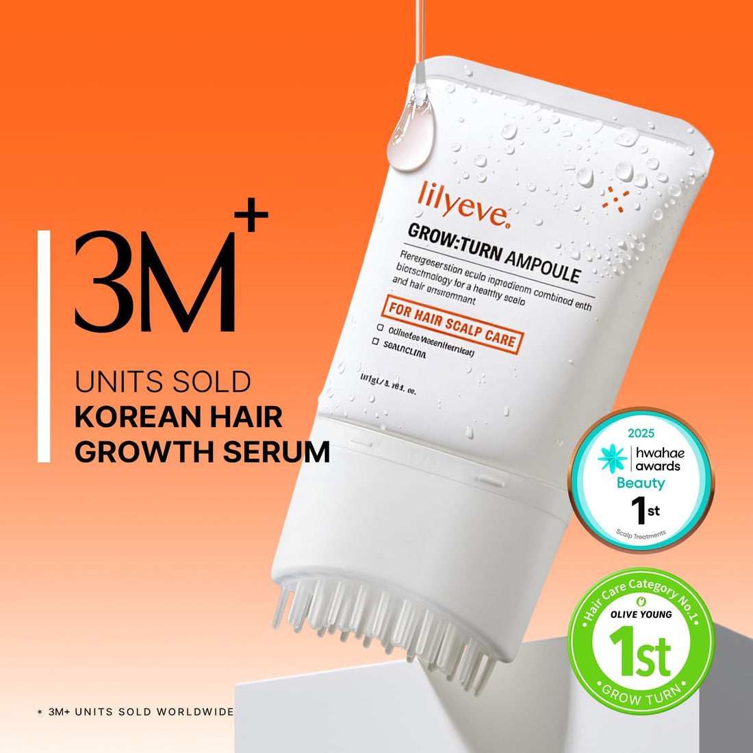 lilyeve GROWTURN Hair Growth Serum with Built-in Brush, Heartleaf-Derived Exosomes to Revitalize, Scalp Massager, Korean Hair Care, 3.38 fl. oz. (Pack of 1) Halalzen