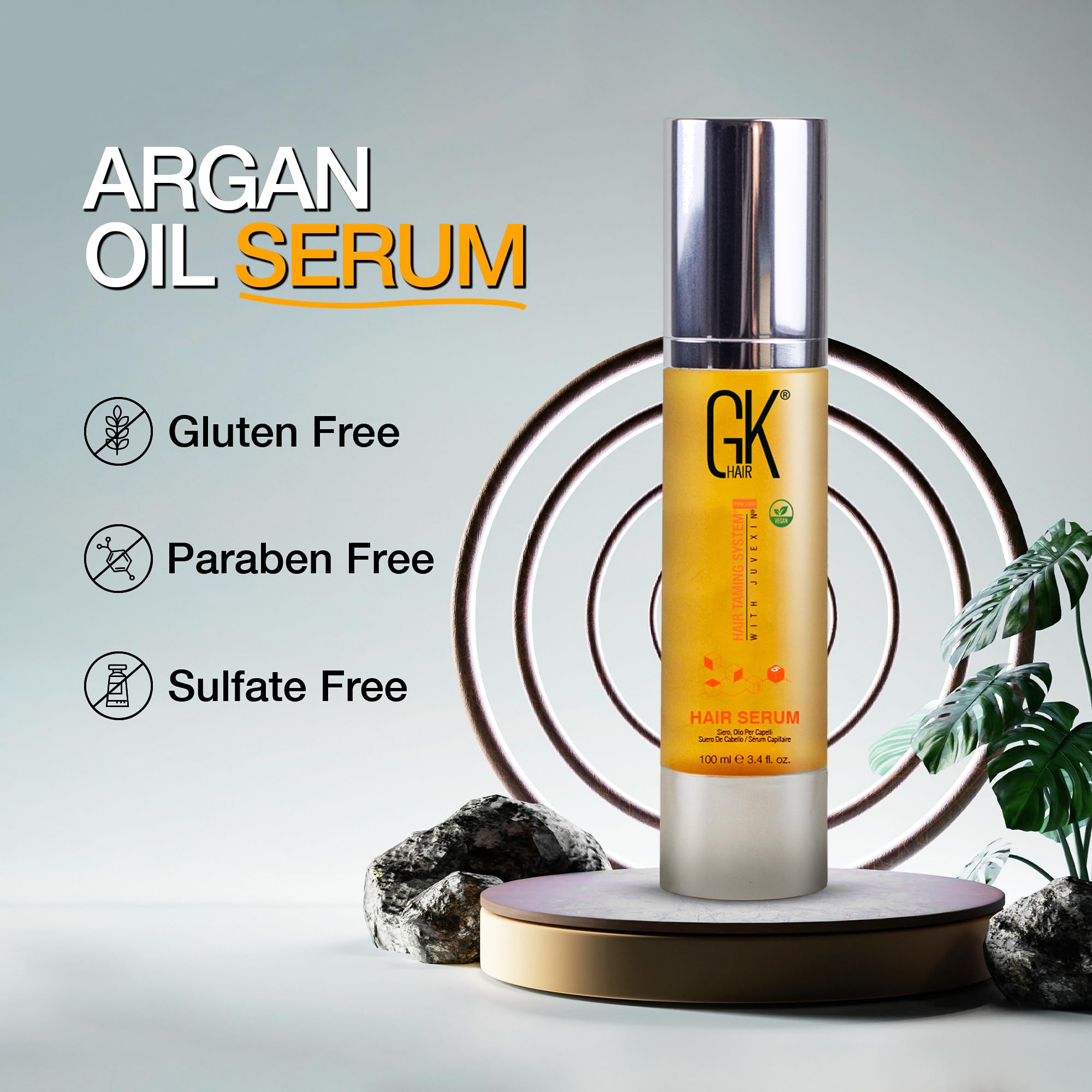 Hair Oil Keratin Treatment Serum By GK HAIR - Argan Oil Lightweight Formula For Frizz Control Heat Protection Add Shine Repair Dry Damaged Hydrating Sulfate Free All Hair Types Men Women - 50ml