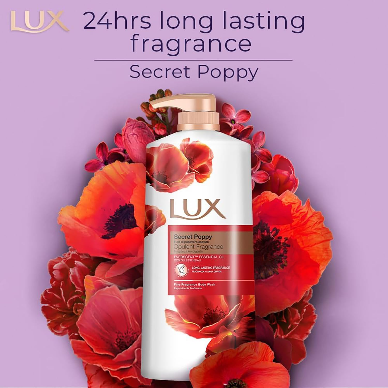 LUX Charming Peony Body Wash with Orange Oil - Men's & Women's Aromatic, Long-Lasting Fine Fragrance Shower Gel, Nourishing Body Cleanser, Aromatic Fragrance Bath Soap - Pack of 1, 1L