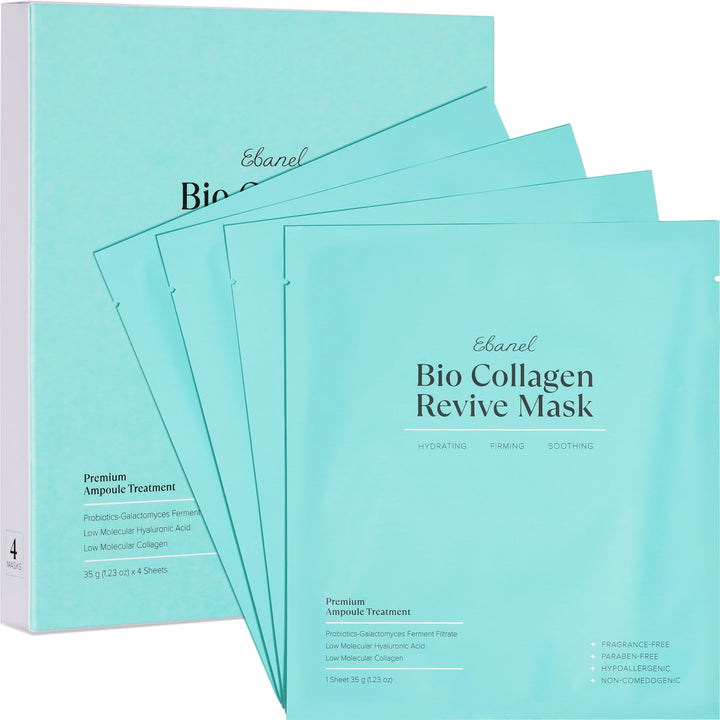Ebanel 40 Pack Collagen Face Mask with Hyaluronic Acid, Vitamin C, Peptide, Aloe, Instant Brightening Hydrating Face Masks Skincare Korean Sheet Mask, Skin Firming, Lifting Anti Aging Facial Masks Halalzen