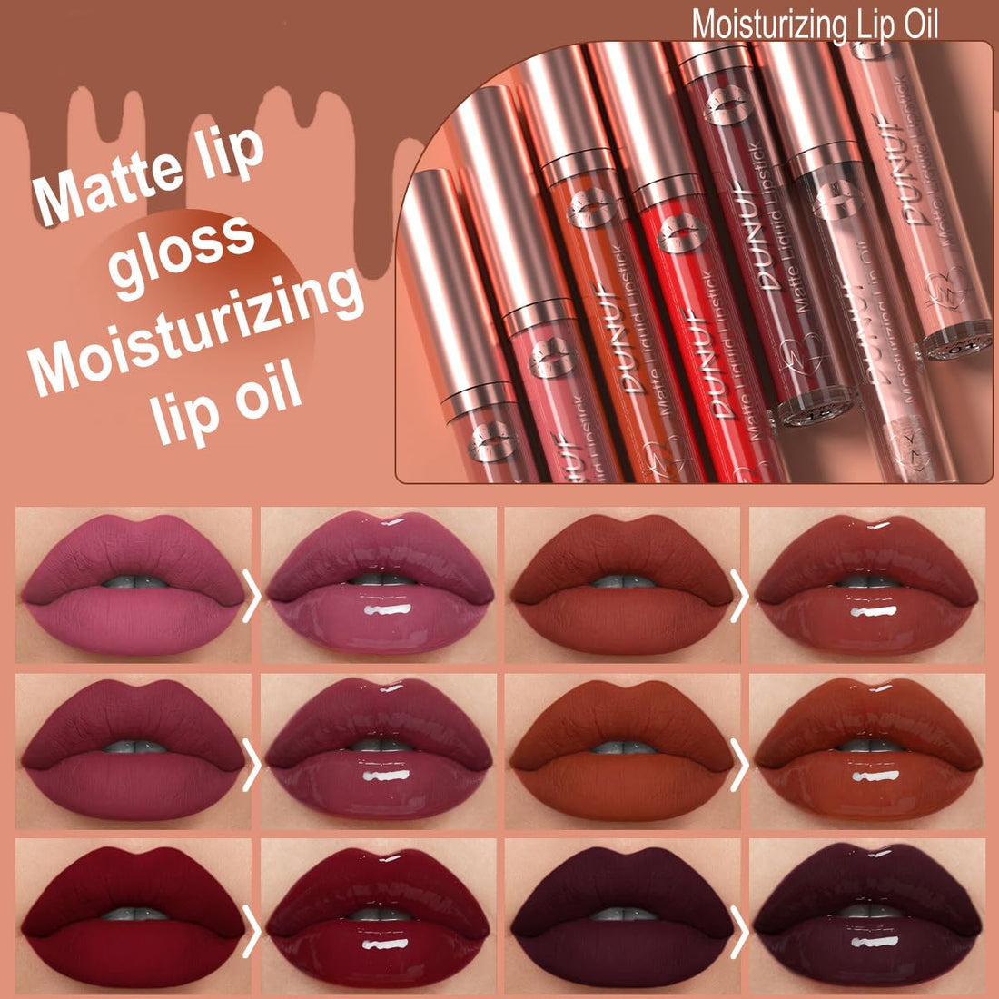 12 Colors Matte Liquid Lipstick Set Velvety Lip Gloss Lip Kit Waterproof Long Lasting Wear Nude Lip Gloss Beauty Cosmetics Gift Box Set (Set A, Set A) Halalzen