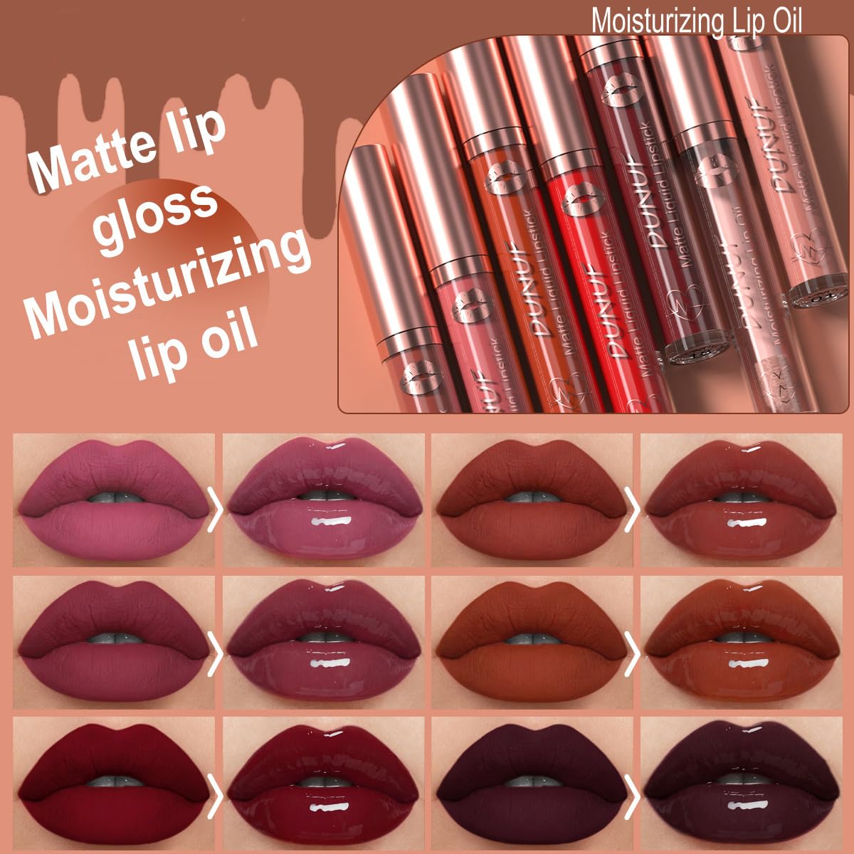 12 Colors Matte Liquid Lipstick Set Velvety Lip Gloss Lip Kit Waterproof Long Lasting Wear Nude Lip Gloss Beauty Cosmetics Gift Box Set (Set A, Set A) Halalzen