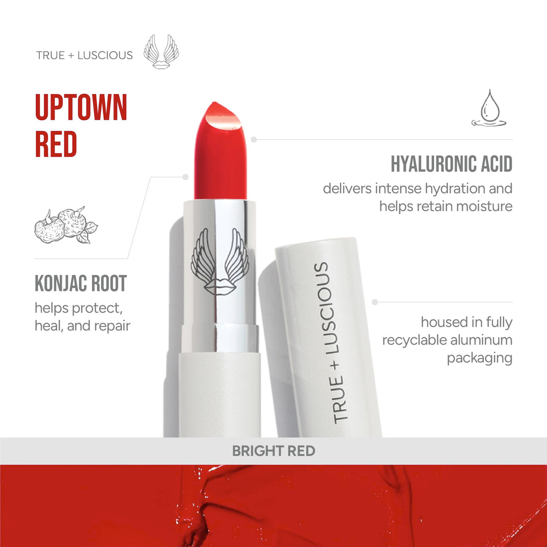 True + Luscious Super Moisture Lipstick | Sheer Cream Lip Color for Lasting Hydration | Hyaluronic Acid Konjac Root Powder | Vegan Cruelty-Free Gluten-Free Flatters All Skin Tones | Pink Sugar