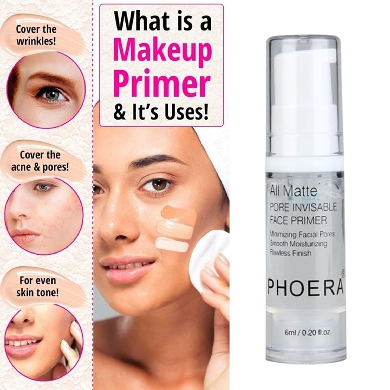 2Pcs Makeup Primer For PHOERA All Matte Oil Free Full Coverage Foundation Base Long Lasting Hydrating Smoothing Moisturizing Makeup Base Matte Face Foundation Primer (#2pcs 18ml) Halalzen