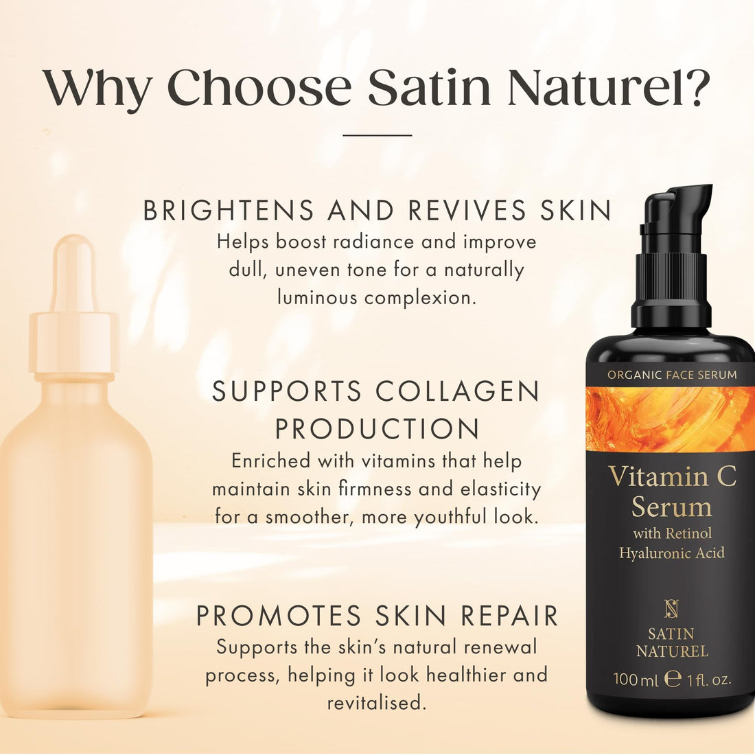 Satin Naturel High-Dose Hyaluronic Serum 100 ml – Organic Hyaluronic Acid Facial Serum – Anti-Aging Moisturizing Serum – Vegan – 24h Hydration – Facial Care for Women and Men