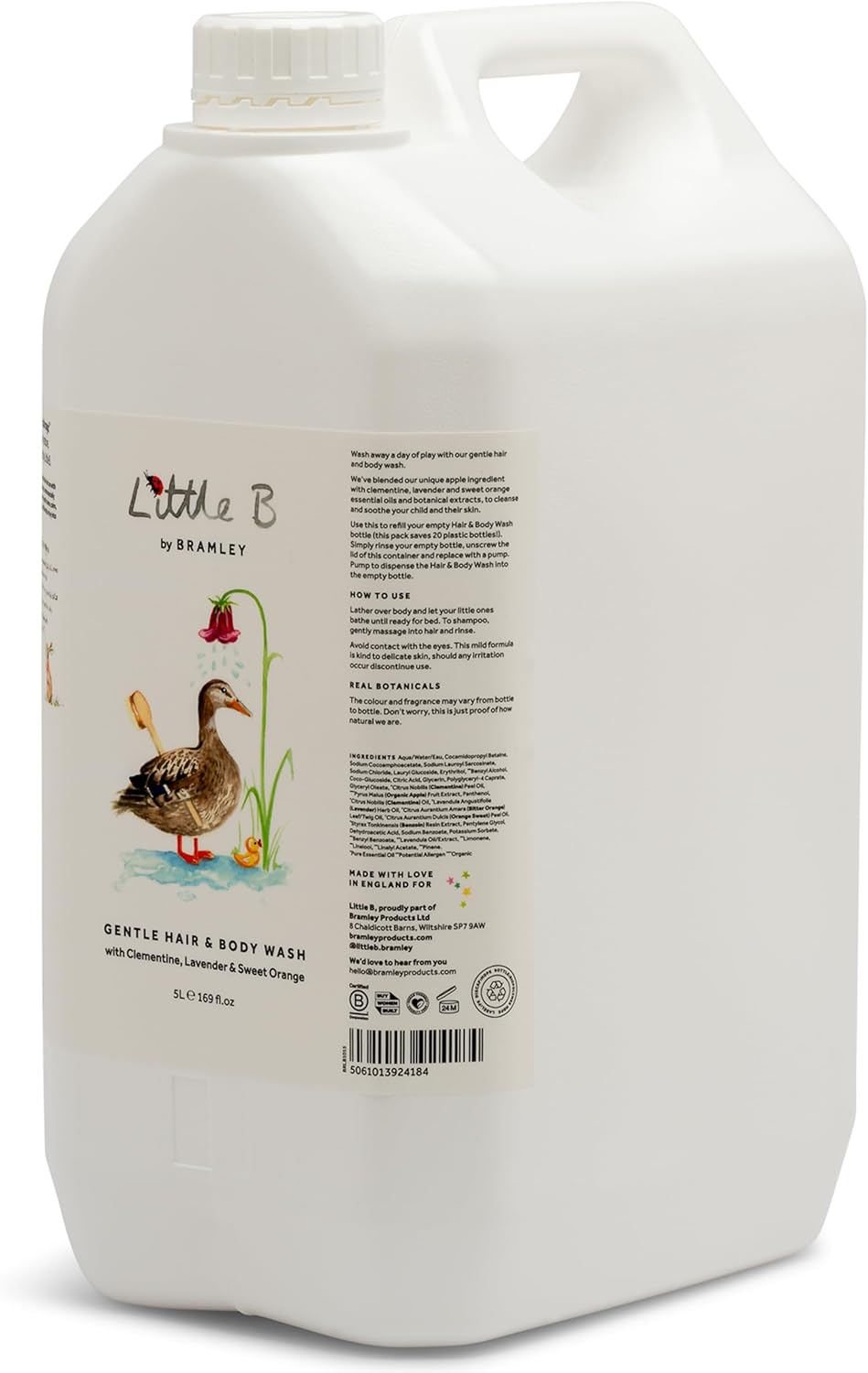 Bramley Little B Hair & Body Wash 5 Litre, Sulphate-Free Baby & Child Wash with Clementine, Sweet Orange & Lavender, Biodegradable Family Bath Refill Suitable from Birth