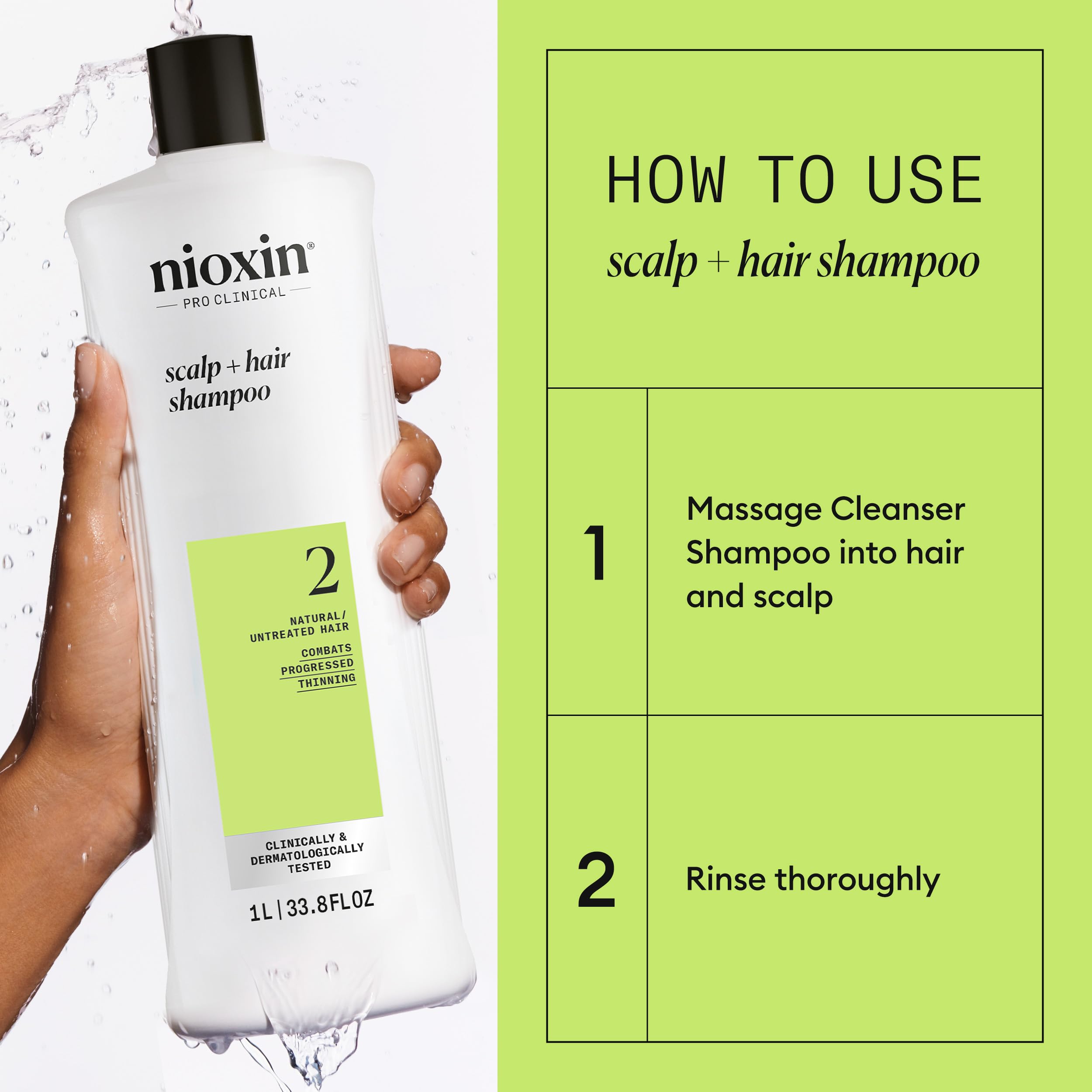 Nioxin System 2 - Hair Thickening System For Natural Hair with Progressed Thinning - Biotin & Niacinamide - Shampoo, Conditioner, Serum