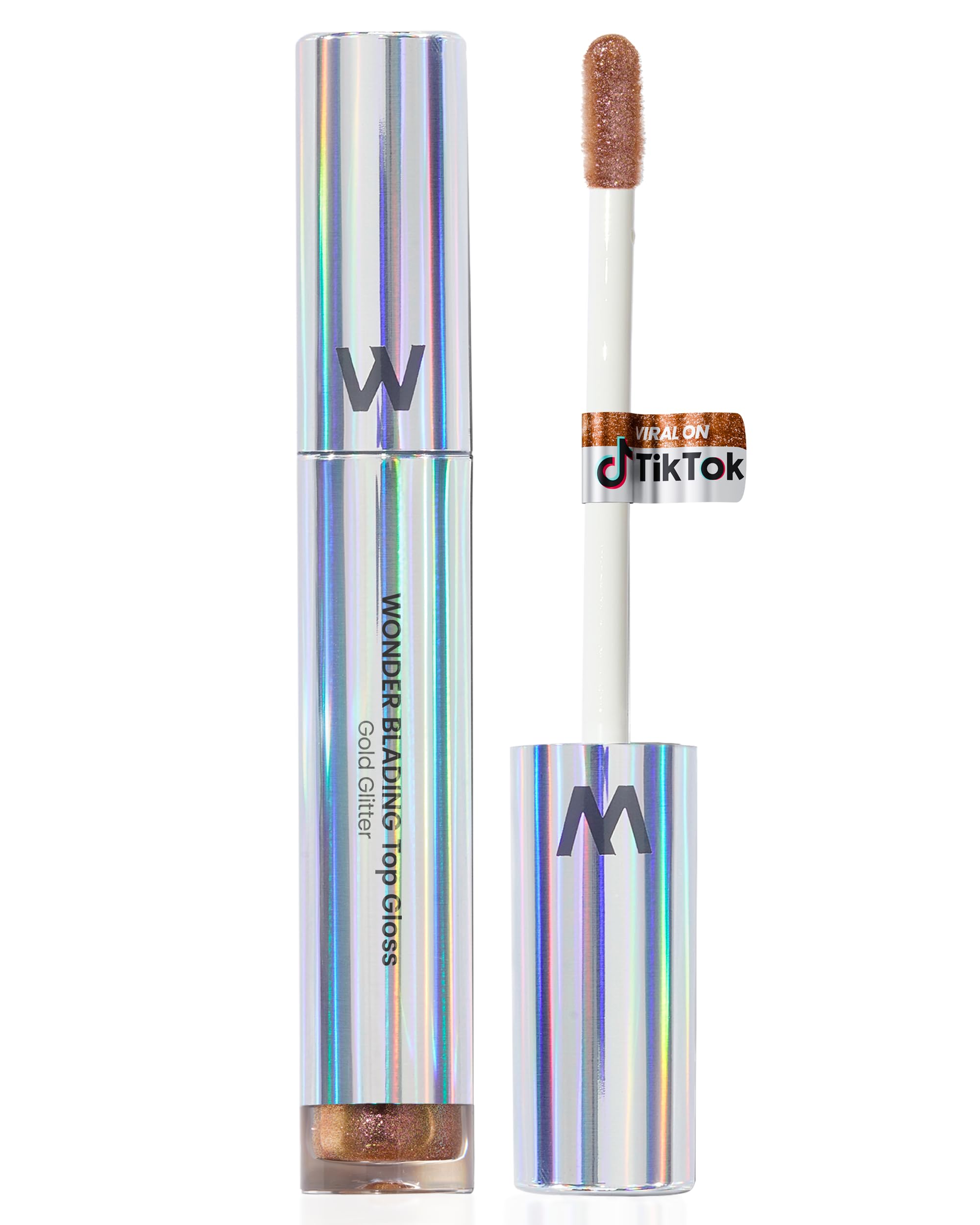 Wonderskin Wonder Blading Top Gloss - Lip Gloss, High Shine Finish, Blue Makeup For Lips (Silver Glitter)