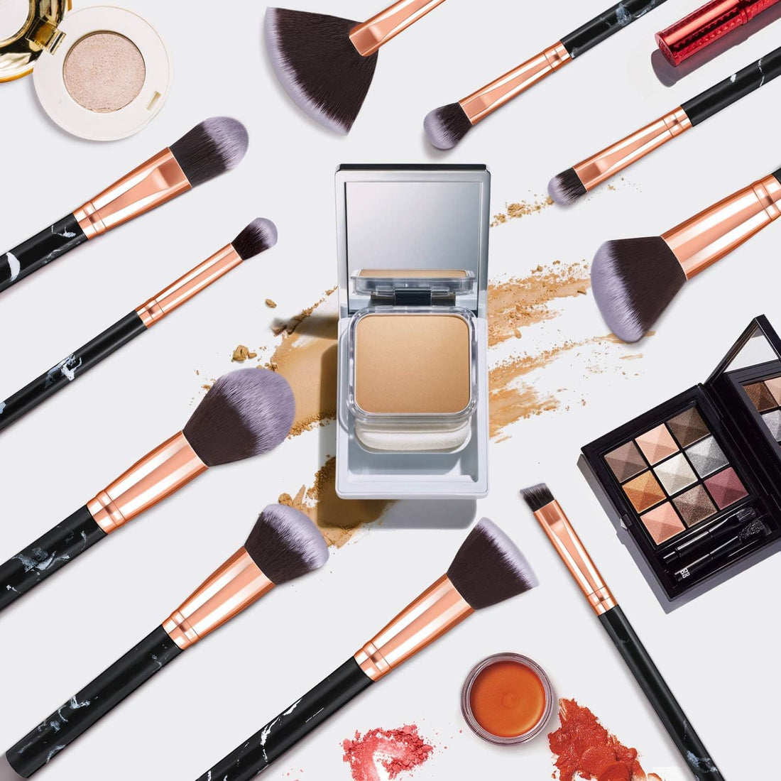 Makeup Brushes 10Pcs Marble Makeup Brush Set Foundation Powder Blush Blending Eyeshadow Brushes Sets Halalzen