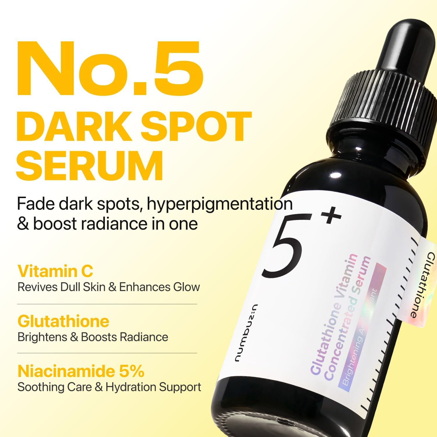 numbuzin No.5 Vitamin Concentrated Serum, Dark Spot Care, Glutathione & Vitamin Serum, Korean Skincare, Tranexamic Acid 4%, Niacinamide 5%, for a Radiant-Looking Glow 1.01 fl oz