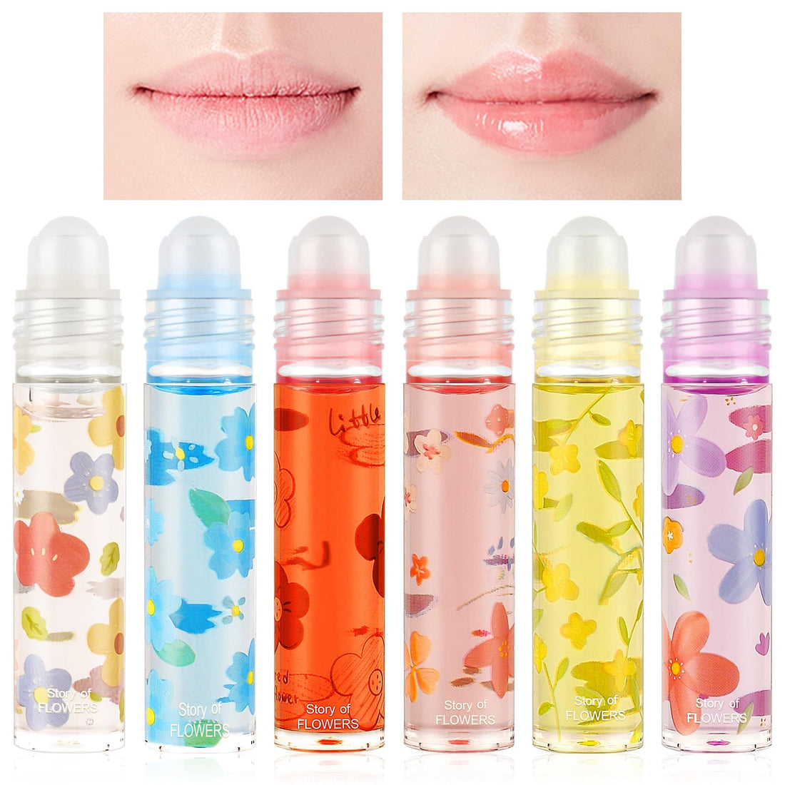 AOOWU 6 Pcs Hydrating Lip Oil Set, Fruit-Flavored Plumping Lip Oil, Long Lasting Lip Glow Balm Lip Care, Transparent Moisturizing No-Sticky Lip Gloss(Peaches,Orange,Avocado,Strawberry,Grape,Cherry)8ML
