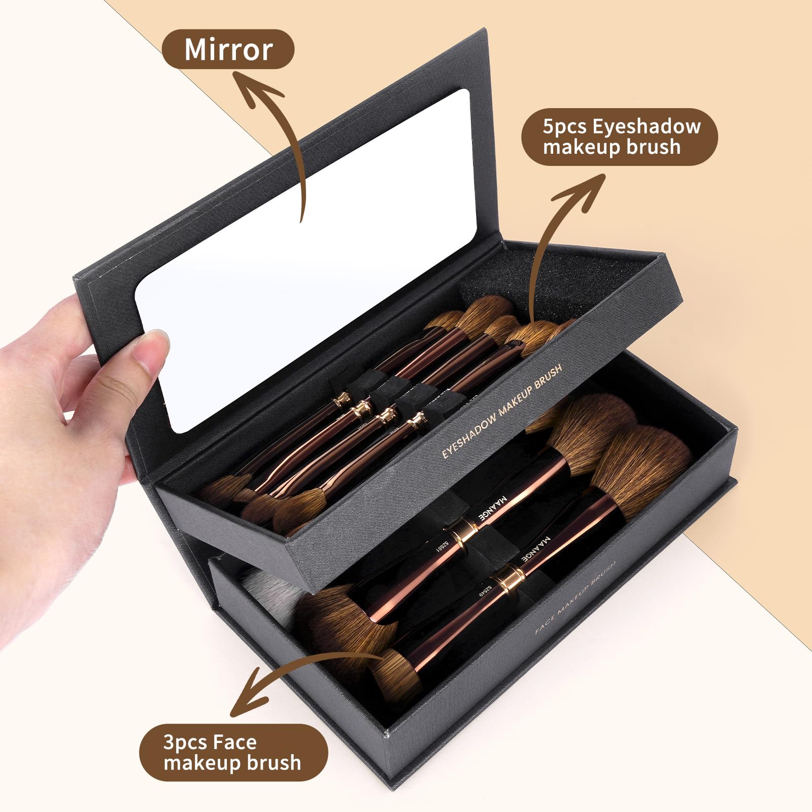 MAANGE Luxury 8-Piece Makeup Brush Set - Dual-Ended Makeup Brushes with 16-in-1 Functions & Mirror Case Professional Foundation, Eyeshadow, and Blush Brushes for Full Face Makeup Halalzen